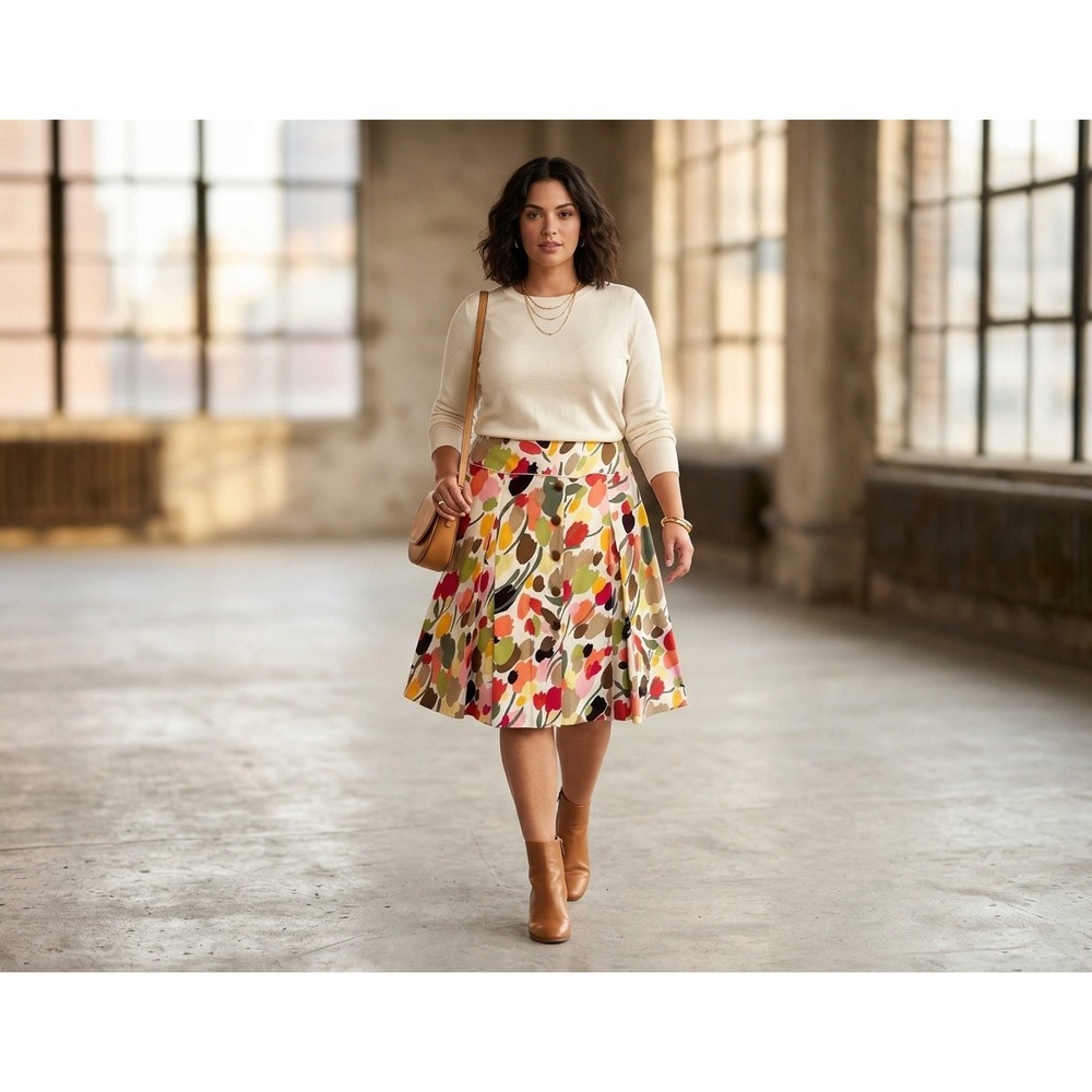 Talbots A-Line Skirt Womens 16 Multicolor Floral Tulip Button Front Spring Mod